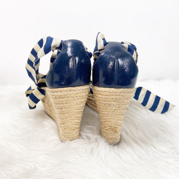 Ugg 7 Womens Blue White Striped Lucianna Strap Espadrille Wedge Sandals - Picture 3 of 11